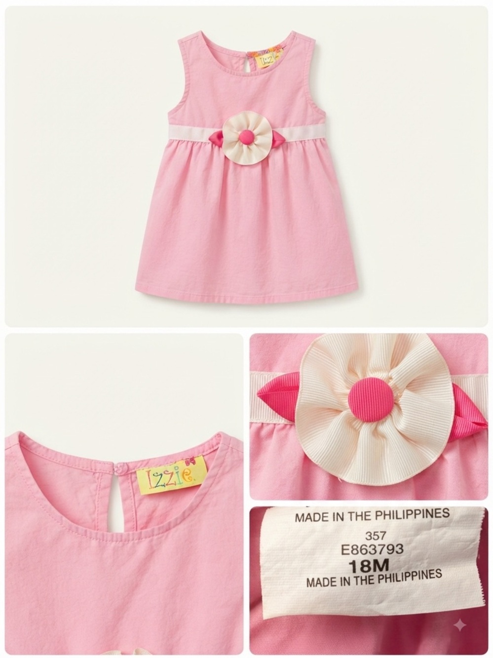 Izzie Pink Flower Accent Baby Dress size 18m - Retro, Y2K 90s, Bubblegum, Barbie